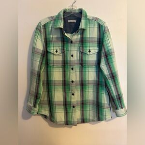 Outerknown Blanket Shirt Green & Purple Plaid Button Down Organic Cotton XS/S